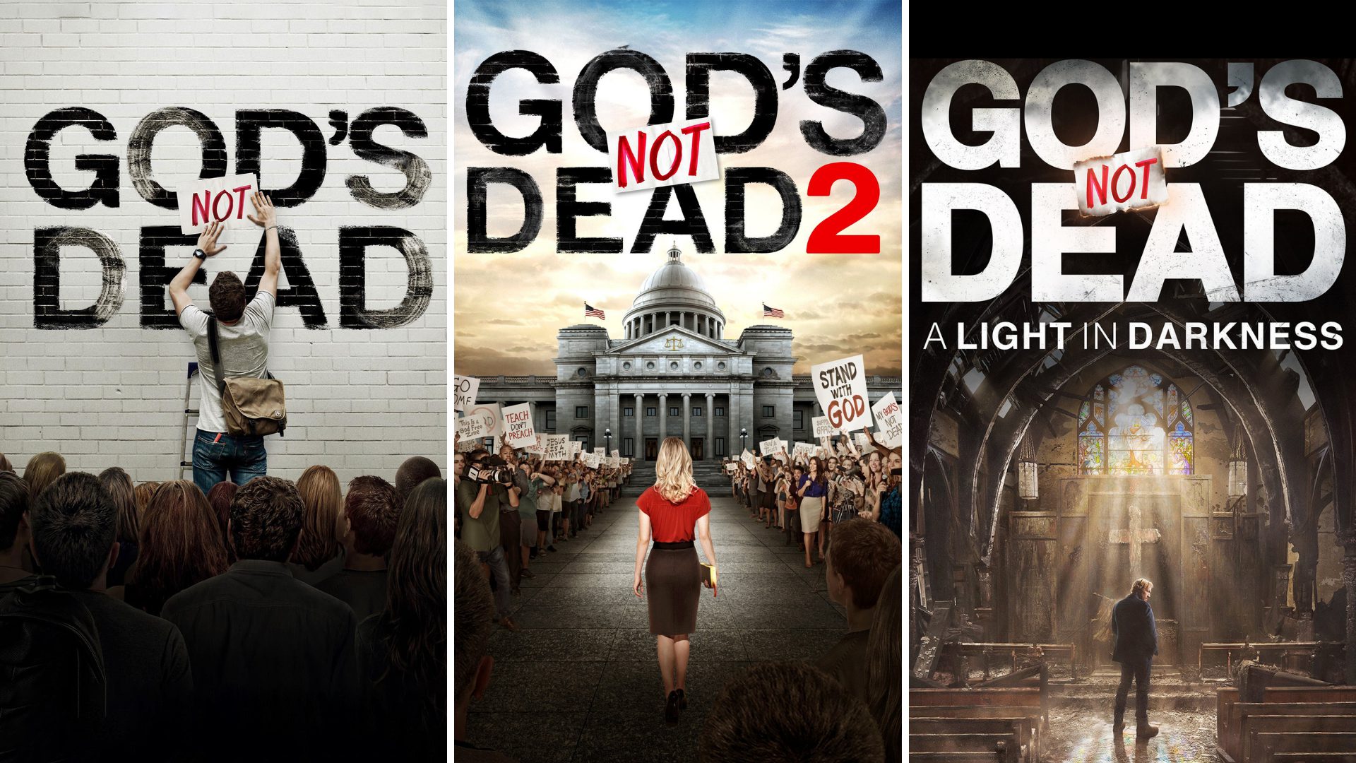 Banner God's not Dead trilogie